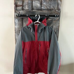 Mens Far West Full Zipper Light Jacket w/Hood Burgundy & Grey - Size Medium